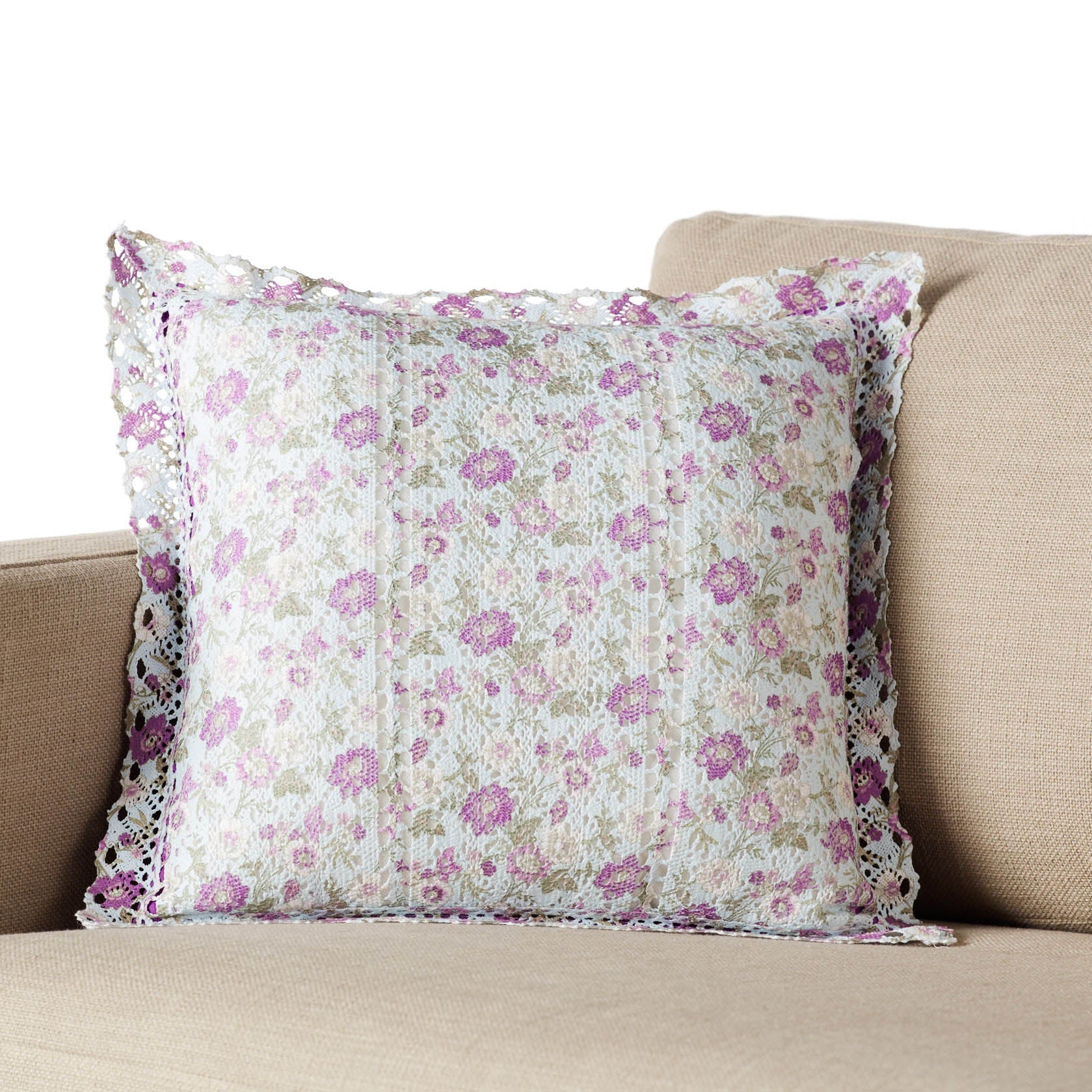 Cotton knitted pillowcase 43x43cm with lining and floral print.