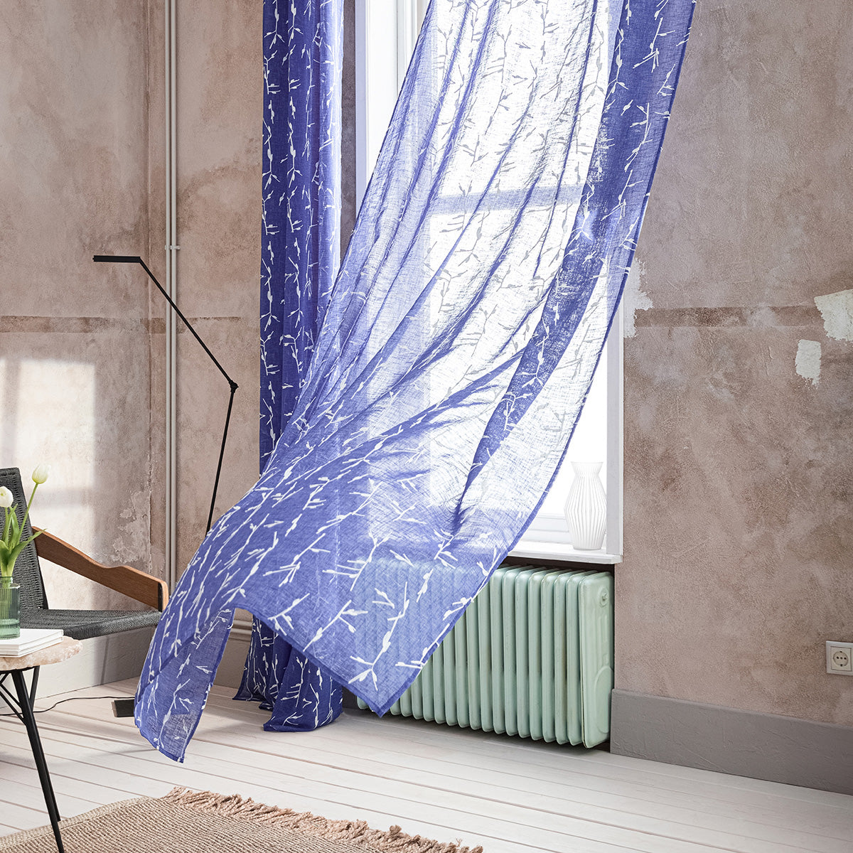 Curtain with rings 140x280cm Leaf Marine Blue 535/09