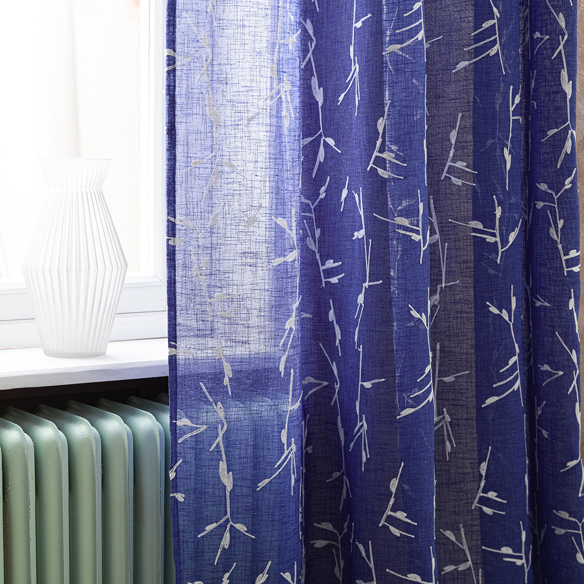 Curtain with rings 140x280cm Leaf Marine Blue 535/09